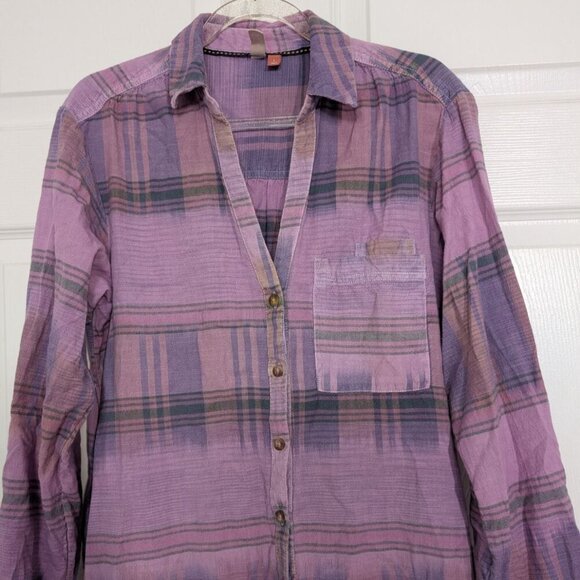 Pilcro Plaid Tangier Mini Shirt Dress Womens Size Large Purple Long Sleeve - Picture 4 of 14